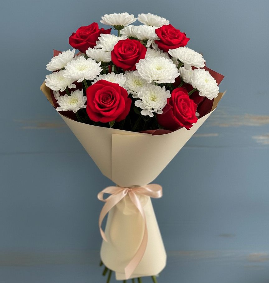 Букет цветов из: Розы и Хризантемы в Романовской