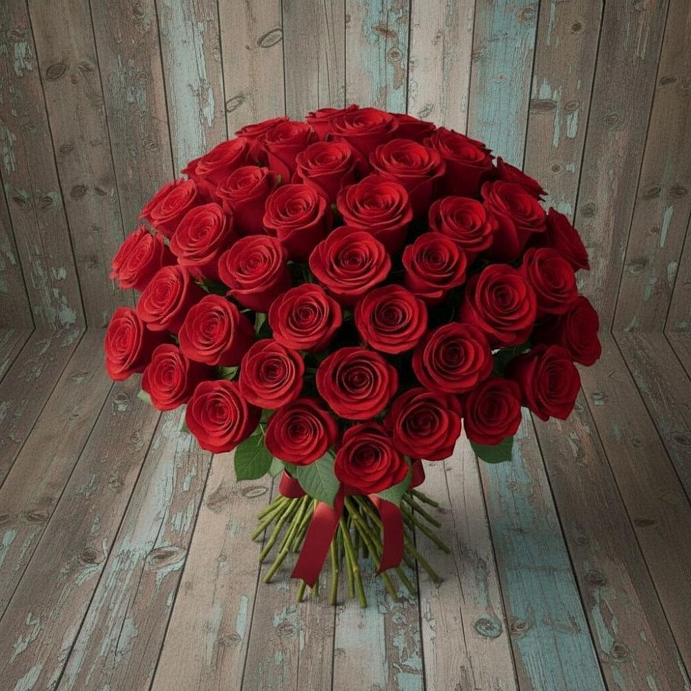 Букет 55 Красных роз Фридом в Романовской