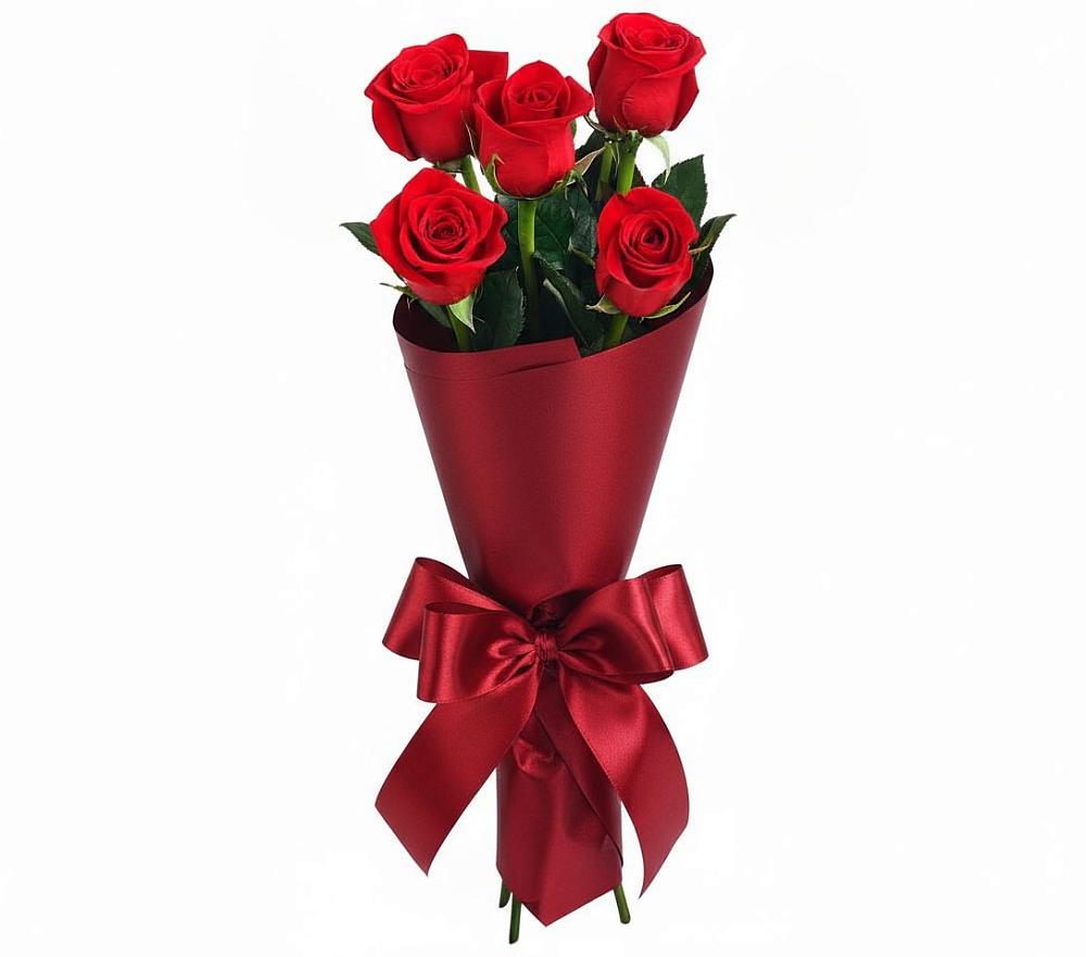 Букет 5 Красных роз Эдлесс Лав в Романовской