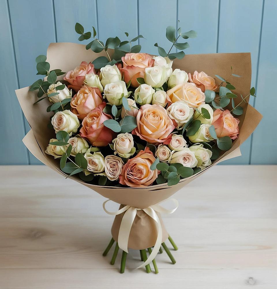 Букет цветов из: Альстромерии и Розы в Романовской