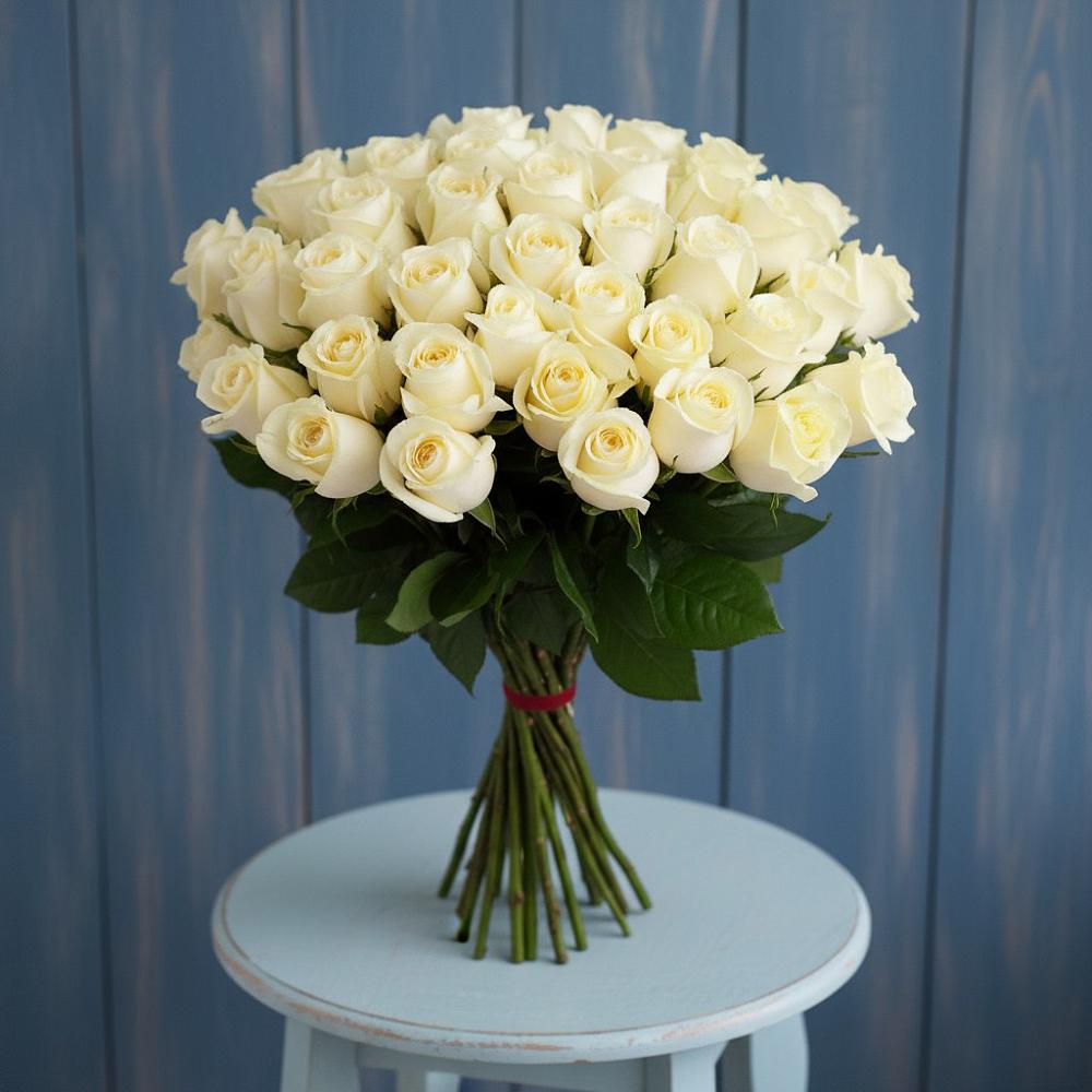 Букет 51 Белая роза Эдлесс Лав в Романовской