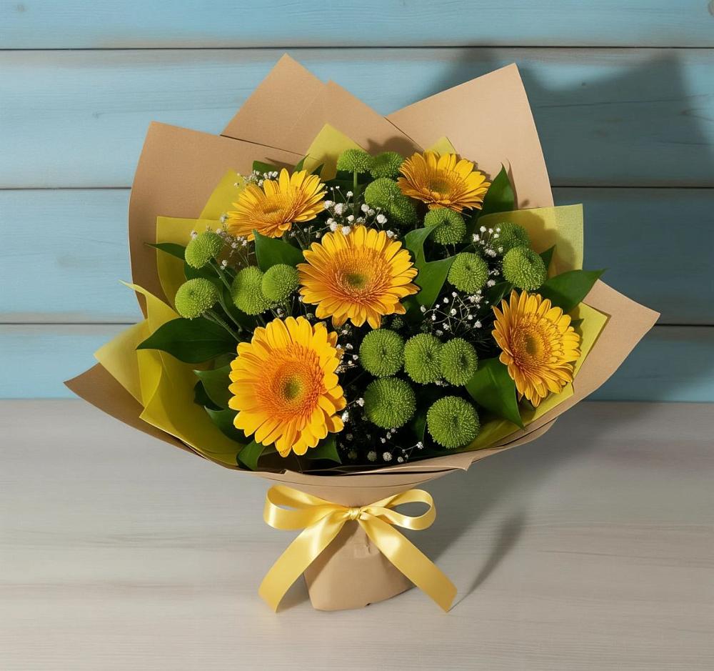 Букет цветов из: Герберы и Хризантемы в Романовской