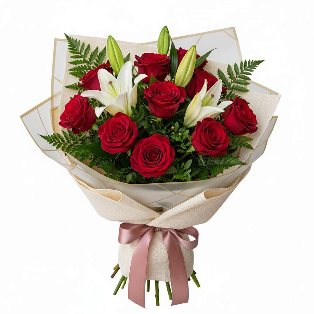 Букет цветов из: Лилии и Розы в Романовской