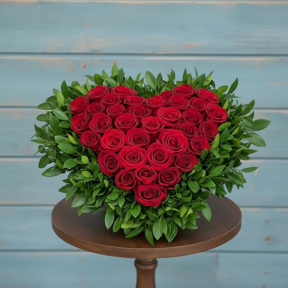 Цветочная композиция из Розы в виде сердца в Романовской