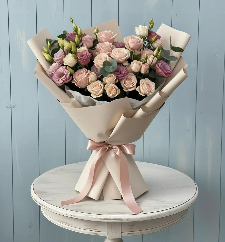 Букет цветов из: Розы и Лизиантусы в Романовской