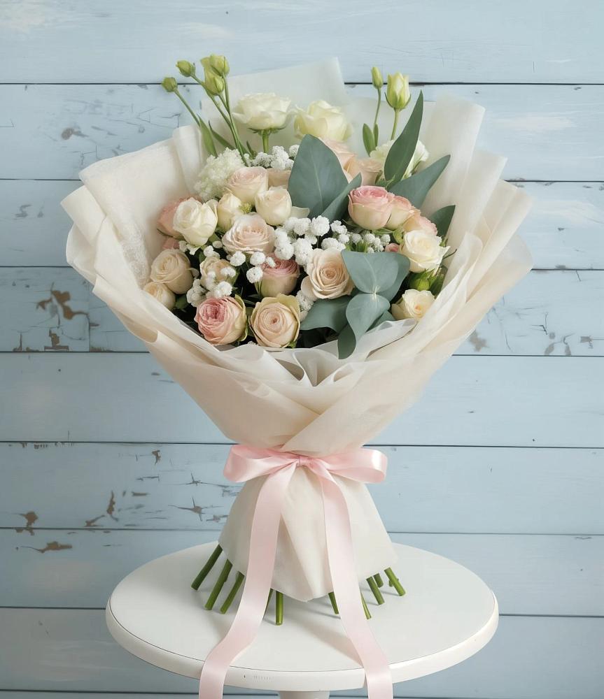 Букет цветов из: Розы и Лизиантусы в Романовской