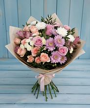 Букет цветов из:  Хризантемы, Розы и Альстромерии в Романовской