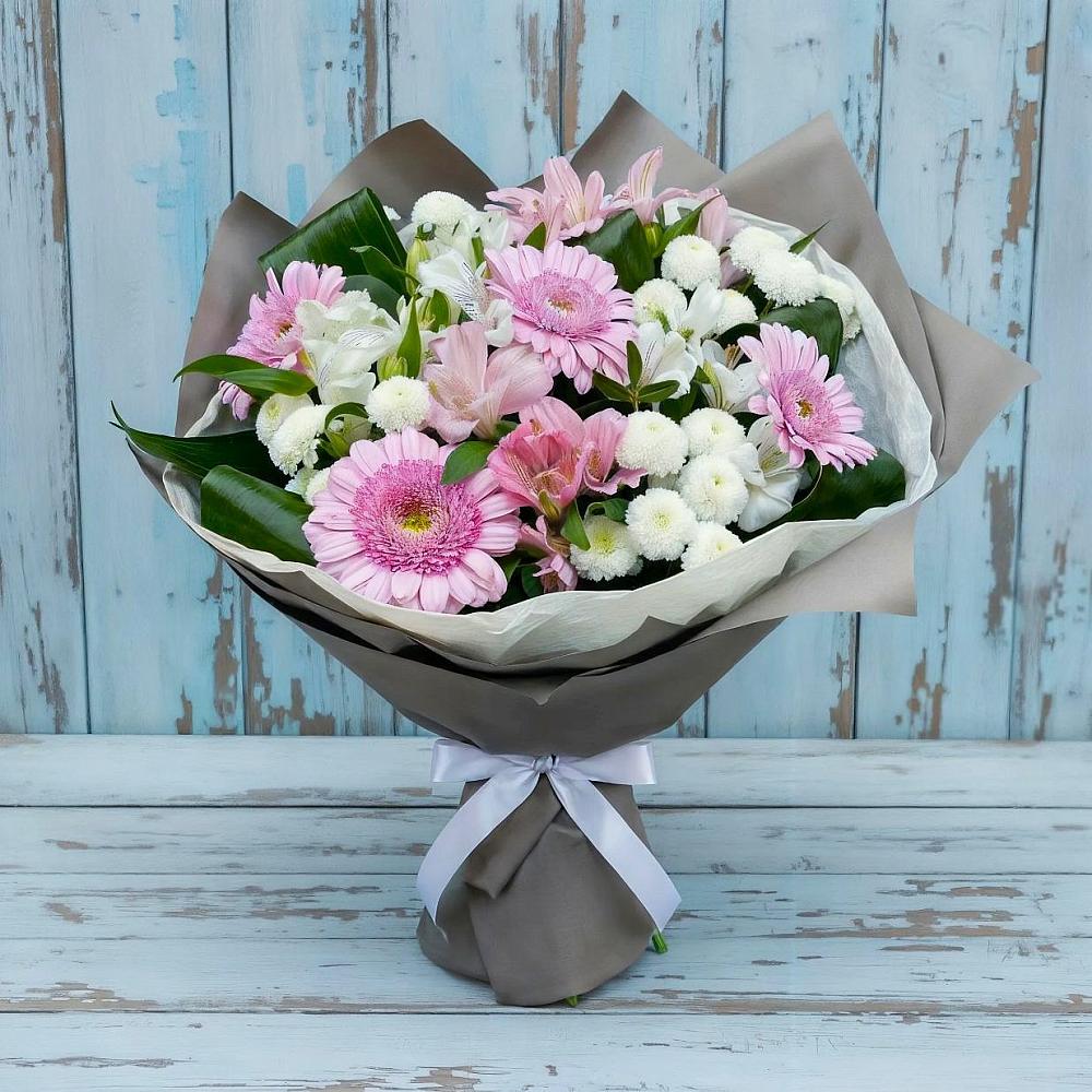 Букет цветов из: Герберы, Альстромерии и Хризантемы в Романовской