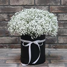 Цветочная композиция из Гипсофила в шляпной коробке в Романовской