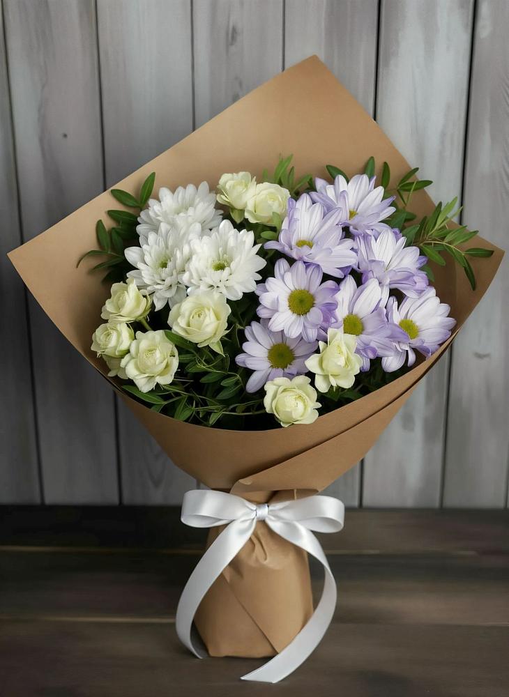 Букет цветов из: Хризантемы и Розы в Романовской
