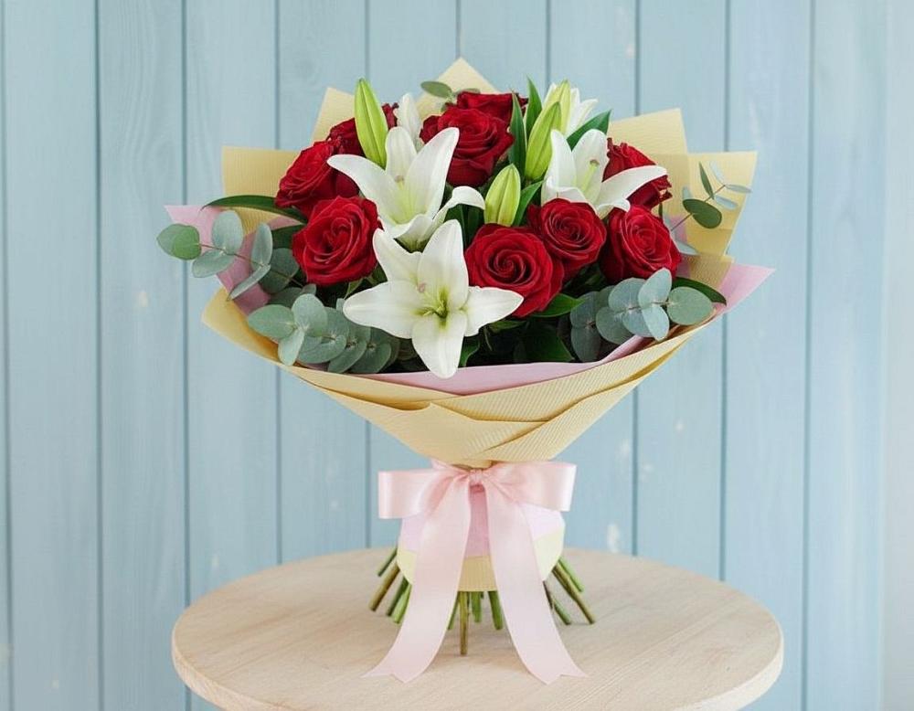 Букет цветов из: Лилии и Розы в Романовской